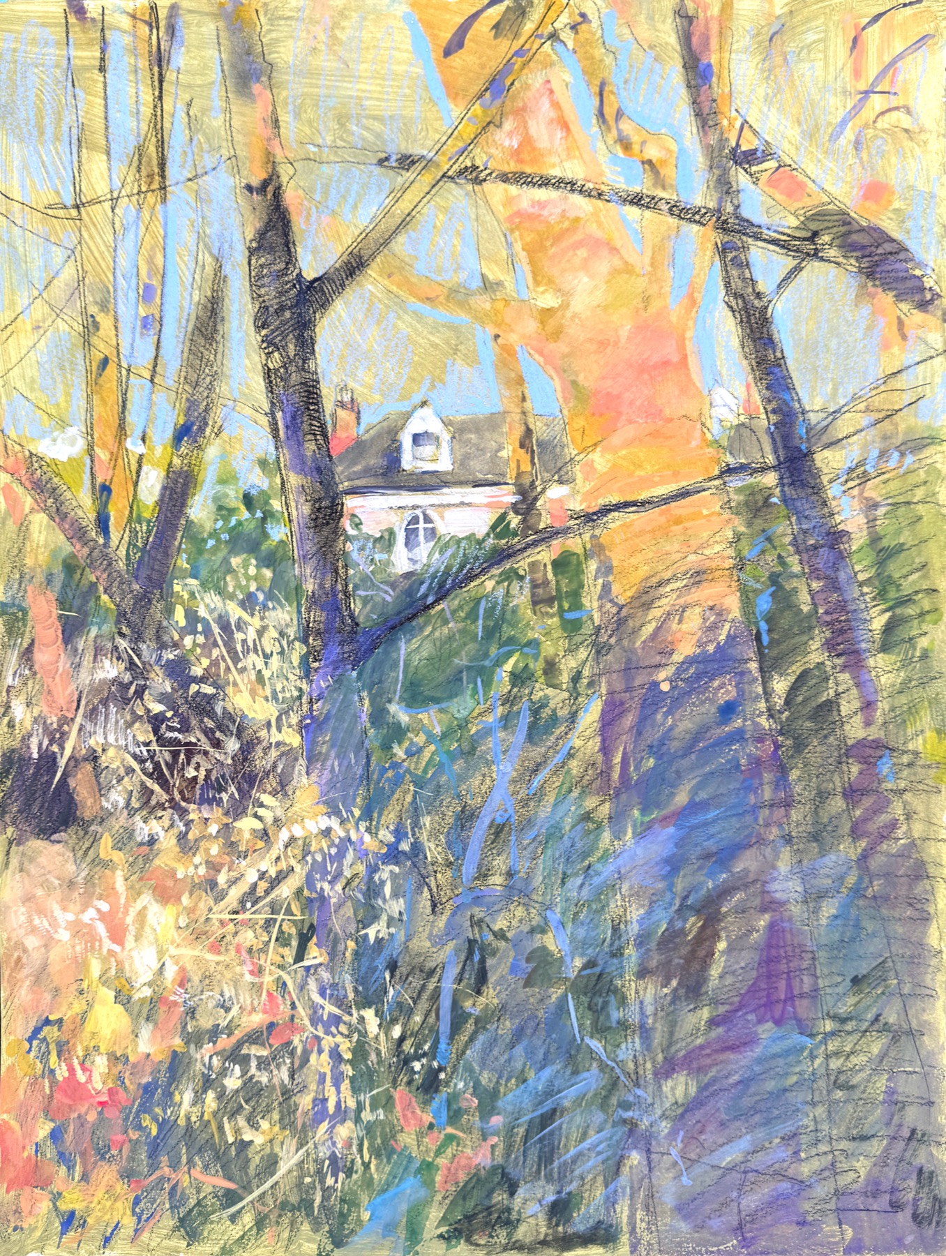 Artwork of a Penarth house seen through trees