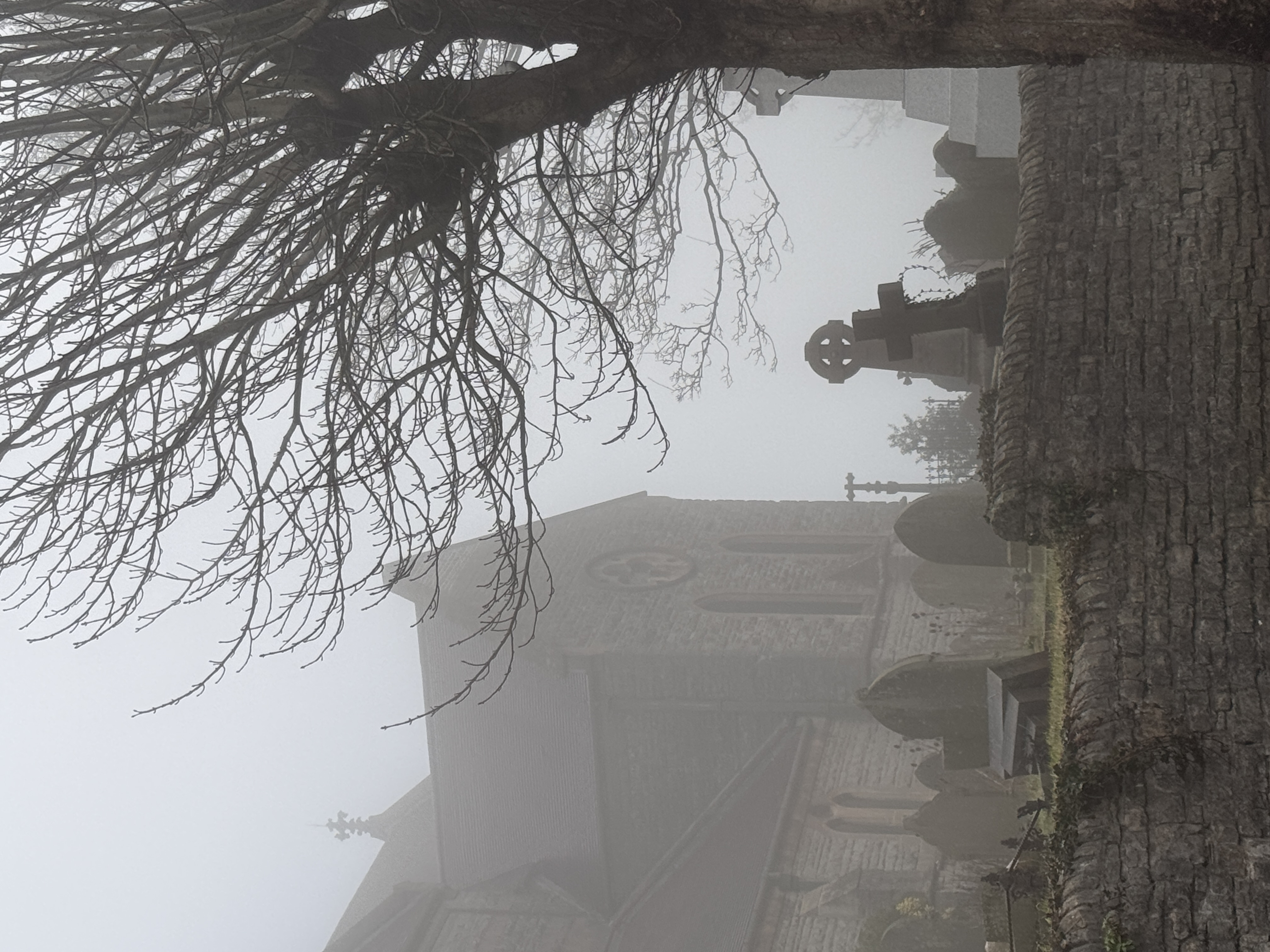St Augustine’s Church and churchyard in the mist, Penarth