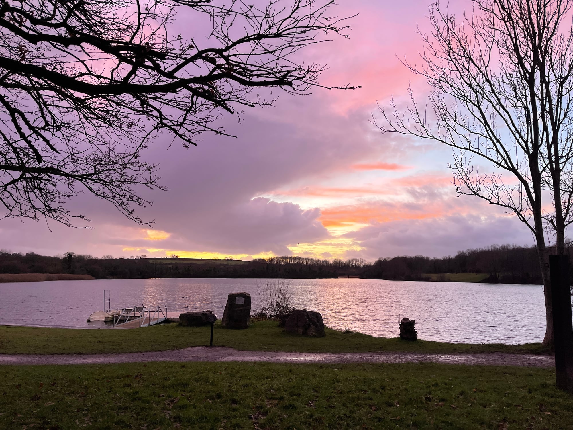 Pink sunset over the lake at Cosmeston Lakes Country Park