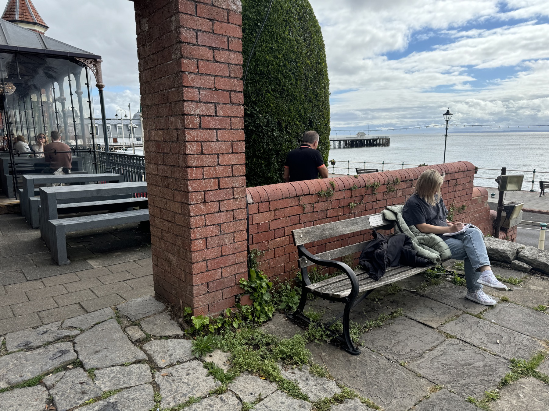Cafe and pier view beside Italian Gardens Penarth