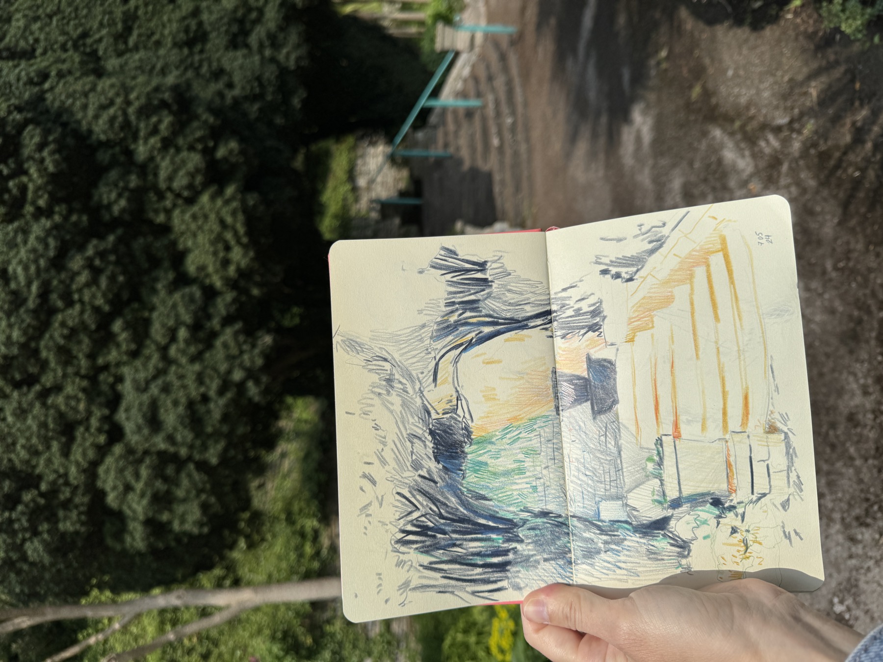Sketchbook study of the steps at Italian Gardens Penarth