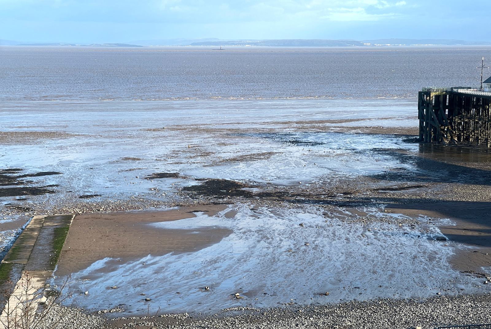 Bristol Channel mud flats at low tide near Penarth Pier